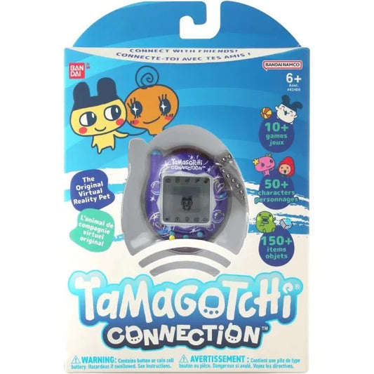 Purple Tamagotchi Connection electronic device with a keychain on a white background