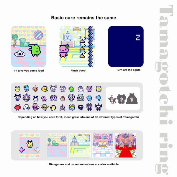 Tamagotchi Pico Ring -  Aurora White X Pink | Gold X Light Blue | Silver X Black - Virtual Pet [Pre-Order]