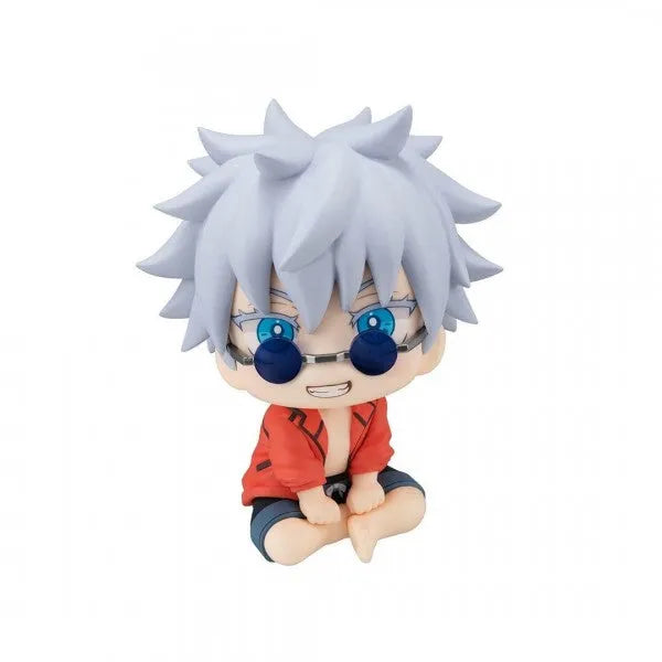 JUJUTSU KAISEN LookUp Satoru Gojo Okinawa Version chibi figure by MegaHouse – sitting pose with red jacket and sunglasses.