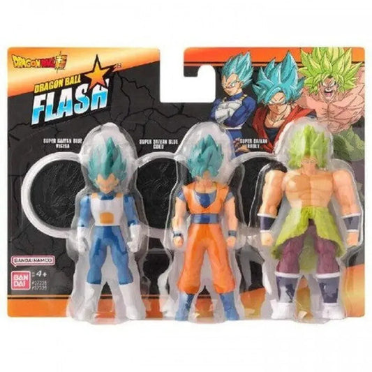 Dragon Ball Flash Series 3-Pack Super Saiyan Blue Goku, Vegeta, Broly action figures by Bandai