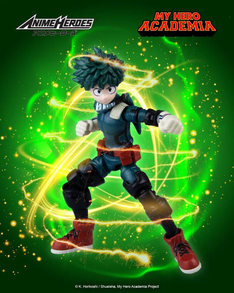 Action figure from 'My Hero Academia' with dynamic pose on a green background