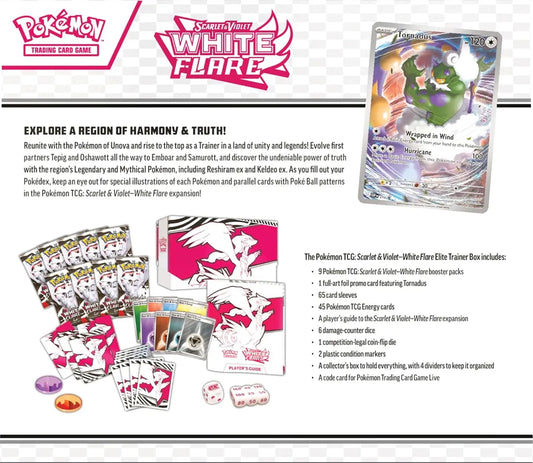 Pokémon TCG Scarlet & Violet White Flare Elite Trainer Box featuring Reshiram