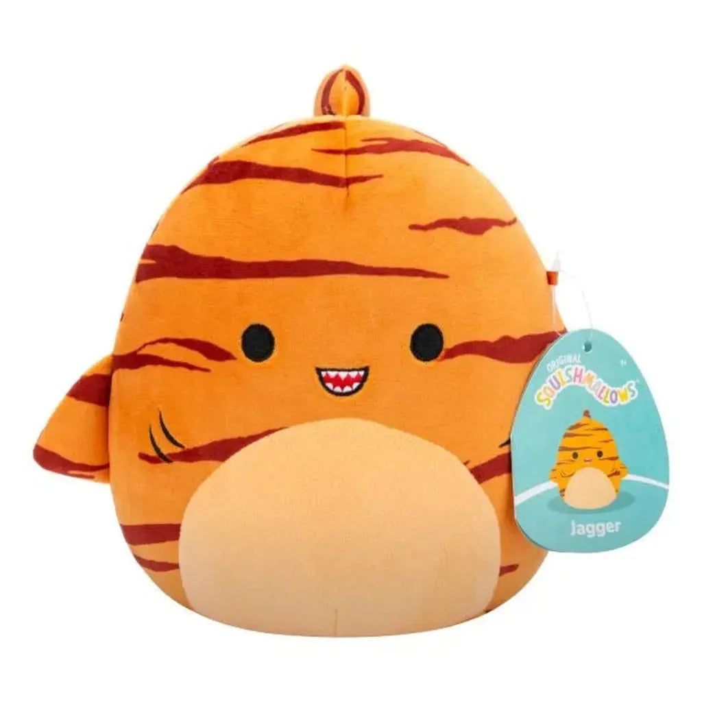 Squishmallow Jagger 7.5-inch (19 cm) orange and maroon Tiger Shark plush