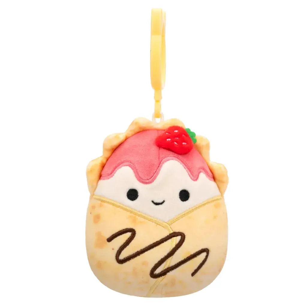 Squishmallow Gasten 3.5-inch (9 cm) yellow Strawberry Crepe clip-on plush.