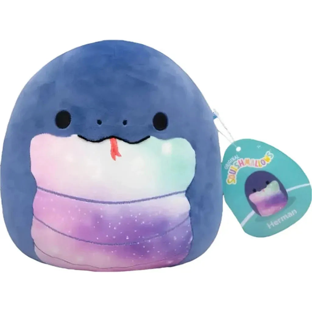 Squishmallow Herman 7.5-inch (19 cm) navy blue and tie-dye Snake plush.