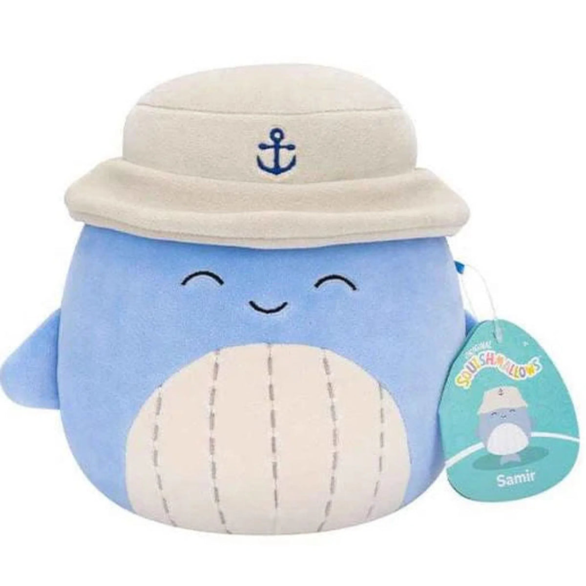 Squishmallow Samir 7.5-inch (19 cm) blue Whale from the Sealife Squad.