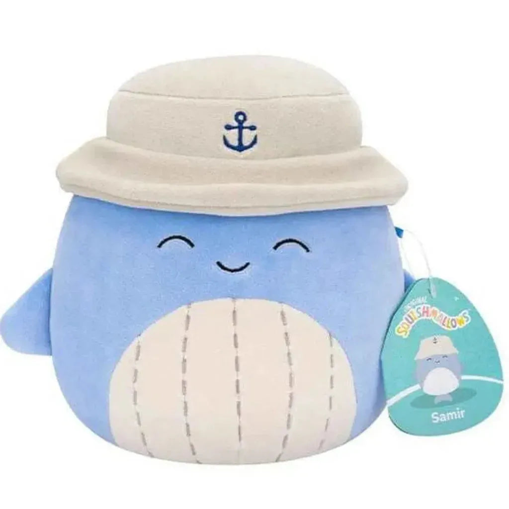 Squishmallow Samir 7.5-inch (19 cm) blue Whale from the Sealife Squad.