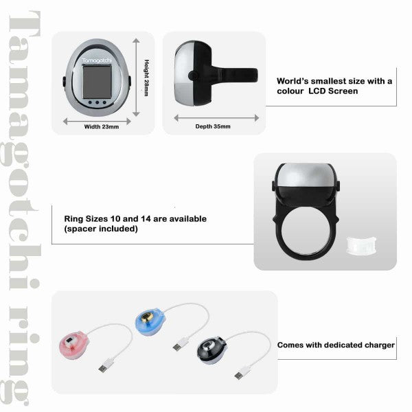 Tamagotchi Pico Ring -  Aurora White X Pink | Gold X Light Blue | Silver X Black - Virtual Pet [Pre-Order]